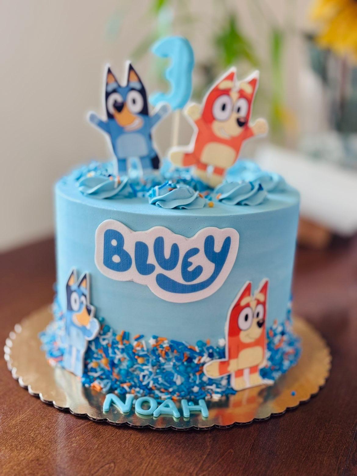 Colorful Bluey birthday cake